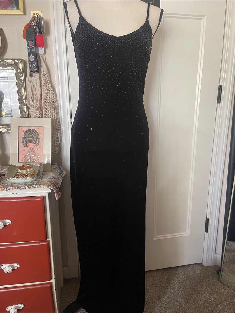City Triangles Black Beaded Maxi Slip Dress- no sz. P2P: 16”